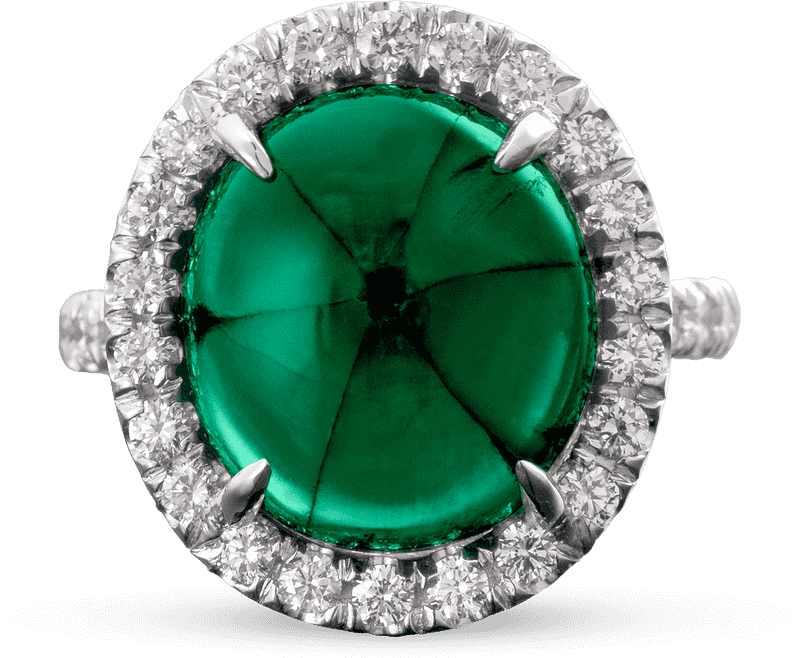 Elegant Emerald Gemstone Ring with Diamond Halo PNG