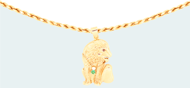 Majestic Lion Necklace Pendant with Colorful Gemstones PNG