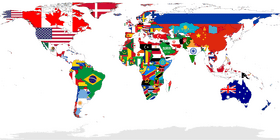 World Map of National Flags and Symbols PNG
