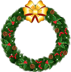 Christmas Cheer Wreath with Golden Bow PNG