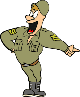Cheerful Cartoon Army Sergeant in Uniform PNG