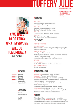 Creative CV of Julie Tuffery Design and Experience PNG