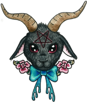 Gothic Tattoo of a Horned Goat with Flowers PNG