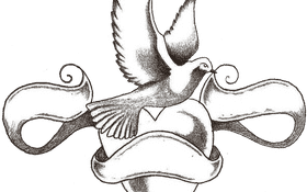 Heart and Dove Tattoo Emblem PNG