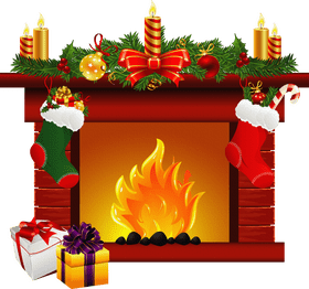 Cozy Holiday Fireplace with Cheerful Decorations PNG