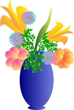 Colorful Flower Arrangement in a Blue Vase PNG