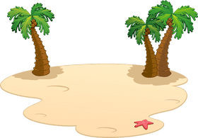 Beach Paradise with Palm Trees and Starfish PNG