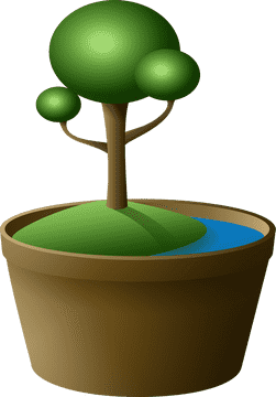 Serene Plant Pot with Miniature Tree PNG