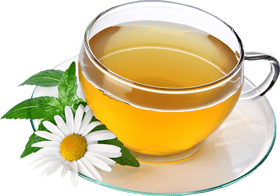 Refreshing Herbal Tea Cup with Daisy Garnish PNG