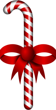 Festive Candy Cane with a Bold Red Bow PNG