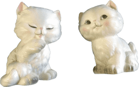 Whimsical White Cat Figurines Delight PNG