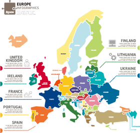 Colorful World Map of European Countries and Regions PNG