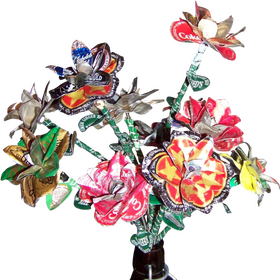 Recycled Artistry Colorful Flower Bouquet PNG