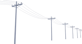 Row of Utility Poles with Power Lines PNG