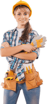 Confident Female Factory Worker Ready for Action PNG