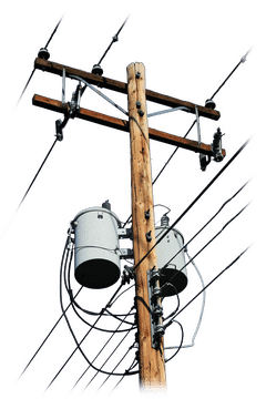 Utility Pole with Transformers and Power Lines PNG