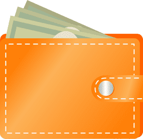 Vibrant Orange Wallet with Cash Inside PNG