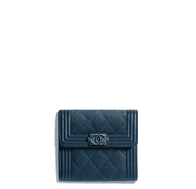 Chic Blue Leather Wallet with Iconic Logo PNG