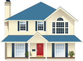 Charming Family House with Blue Roof and Red Door PNG