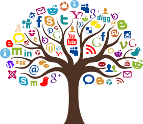 Digital Market Tree Connecting Social Media Channels PNG