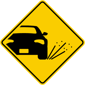 Caution Road Sign for Loose Gravel Ahead PNG