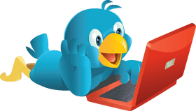 Curious Blue Bird with Laptop Adventure PNG