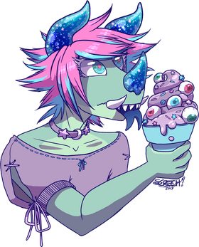 Cosmic Eye Monster with Ice Cream Delight PNG