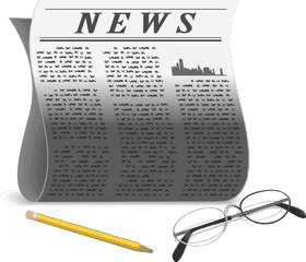 Newspaper Stand with Daily Headlines and Reading Glasses PNG