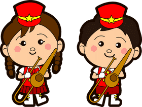 Cheerful Jazz Band Kids in Red Uniforms PNG