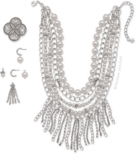 Elegant Silver Pearl Jewelry Set PNG