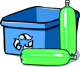 Green Bottles Next to Recycling Bin PNG