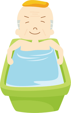 Happy Elderly Man Enjoying a Relaxing Bathroom Soak PNG