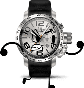 Whimsical Mechanical Watch with Cartoon Character PNG