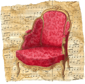 Elegant Chair on a Sea of Music Notes PNG