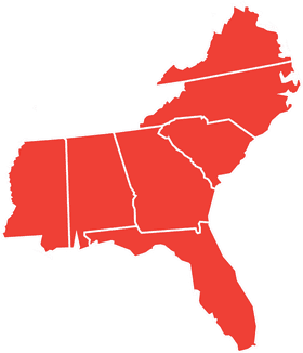 USA Map Highlighting the Southeastern States PNG