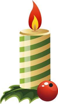 Festive Striped Candle with Holiday Accents PNG