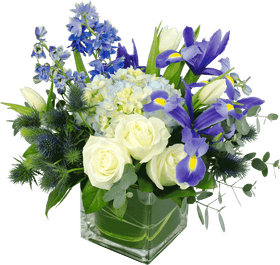 Elegant Blue and White Flower Arrangement PNG