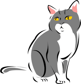 Elegant Gray Cat with Striking Yellow Eyes PNG