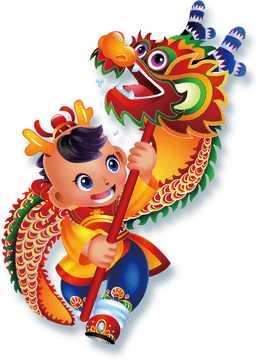 Playful Chinese Dragon Dance Celebration PNG