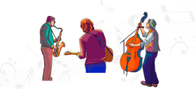 Vibrant Jazz Ensemble with Music Notes PNG