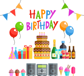 Colorful Birthday Celebration Essentials PNG
