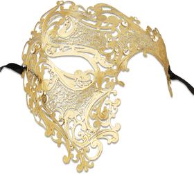 Elegant Gold Facial Mask with Intricate Design PNG