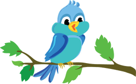 Happy Blue Bird on a Branch PNG
