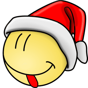 Cheerful Holiday Smiley with Santa Hat PNG