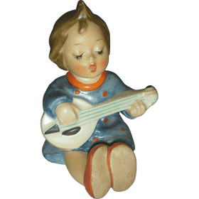 Charming Figurine of a Girl Playing Guitar PNG