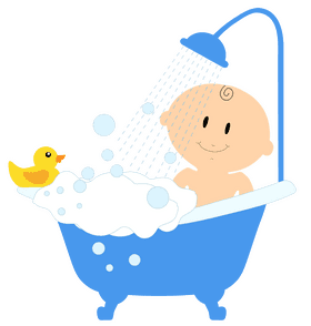 Cute Baby Bathing in a Bright Bathroom PNG