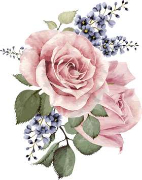 Soft Pink Flower Bouquet with Blue Accents PNG
