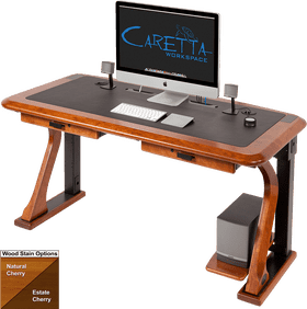 Elegant Computer Part Workspace with Cherry Finish PNG