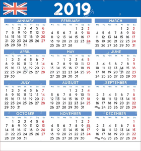 2019 UK Calendar Month-by-Month Overview PNG