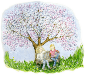 Childhood Whispers Beneath the Blossom Tree PNG